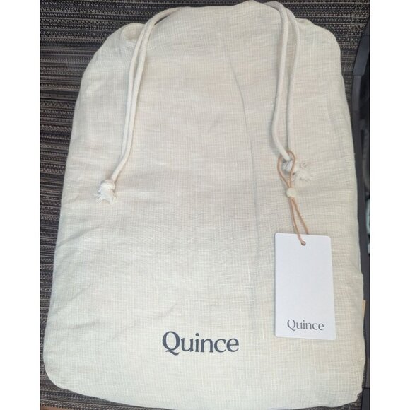 Quince European 100% Linen Duvet Cover Set Natural/White Mini Pinstripe Size F/Q - Picture 1 of 8